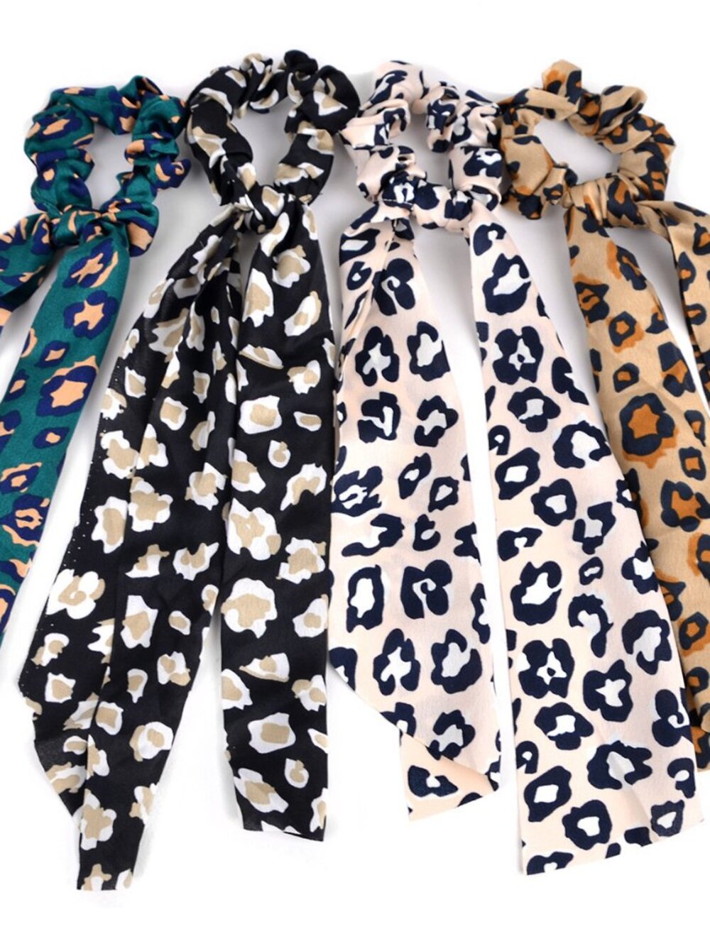 Nollia 4 Sets Cheetah Print Scrunchies With Matching Hair Ties, Satiny Fabric